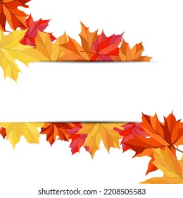 Autumn  Frame With Blowing Maple Leaves  Over White Background. Elegant Design. Vector Illustration.