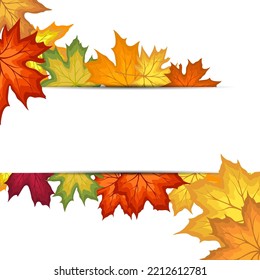 Autumn  Frame With Blowing Maple Leaves  Over White Background. Elegant Design. Vector Illustration.