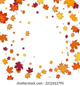 Autumn  Frame With Blowing Maple Leaves  Over White Background. Elegant Design. Vector Illustration.