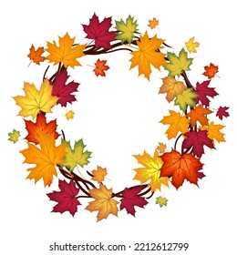 Autumn  Frame With Blowing Maple Leaves  Over White Background. Elegant Design. Vector Illustration.