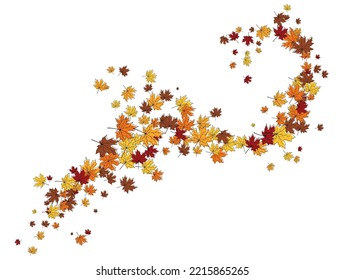 Autumn frame with blowing maple leaves over white Background. Elegant maple fall sketch doodle design. Vector Illustration.