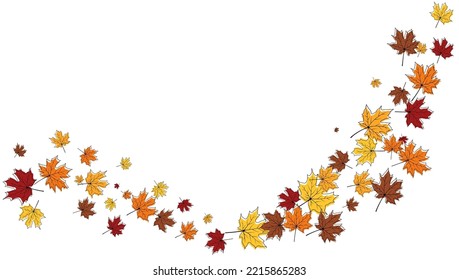 Autumn frame with blowing maple leaves over white Background. Elegant maple fall sketch doodle design. Vector Illustration.