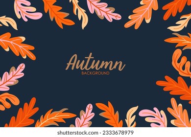 Diseño de banner de borde de marco de otoño con hojas de otoño. Impresión infantil para tarjetas, afiches y fondo