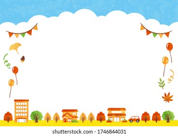 autumn frame with building and tree