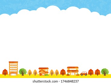 autumn frame with building and tree