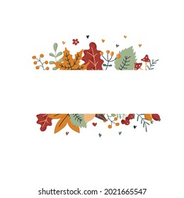 Autumn. Autumn frame. Autumn card. The frame is decorated with bright autumn leaves. Vector illustration. Flat design. Hand-drawn.