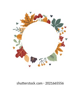 Autumn. Autumn frame. Autumn card. The frame is decorated with bright autumn leaves. Vector illustration flat design. Hand-drawn.