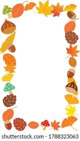 Autumn frame of chestnuts, acorns, and colored leaves