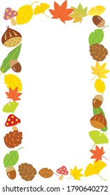 Autumn frame of chestnuts, acorns, and colored leaves