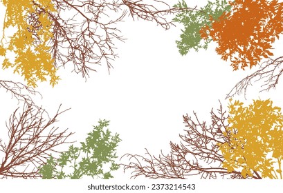 Autumn frame of deciduous branches of trees, silhouette, background. Vector illustration