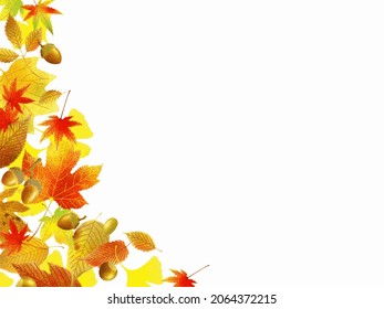 Autumn frame design to decorate the side of cards and spaces. Colorful fallen leaves on white background. Botanical illustration of a vector with a watercolor texture. 
