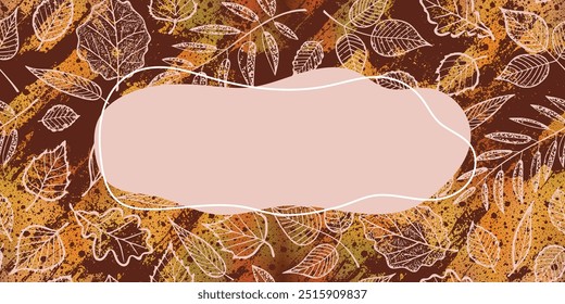 Autumn frame, drawn leaves, vector design