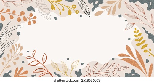 Autumn frame, drawn leaves, vector design