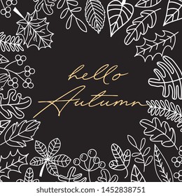 autumn frame with fall in leaves on the black chalkboard. Vector illustration.