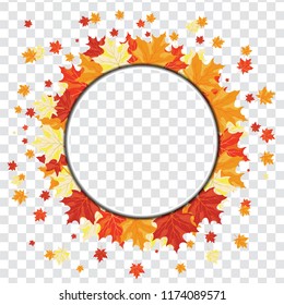 Autumn  Frame With Falling  Maple Leaves on transparency (alpha) grid background. Vector illustration.