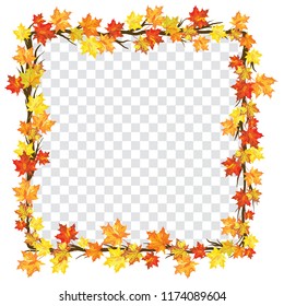 Autumn  Frame With Falling  Maple Leaves on transparency (alpha) grid background. Vector illustration.