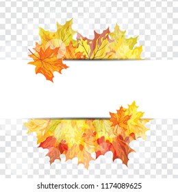 Autumn  Frame With Falling  Maple Leaves on transparency (alpha) grid background. Vector illustration.