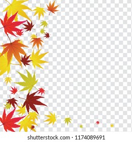 Autumn  Frame With Falling  Maple Leaves on transparency (alpha) grid background. Vector illustration.