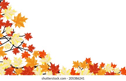 Autumn  Frame With Falling  Maple Leaves on White Background. Elegant Design with Text Space and Ideal Balanced Colors. Vector Illustration.