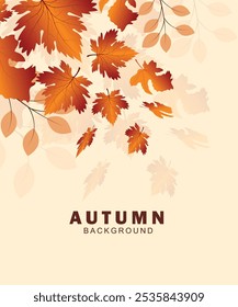 Autumn Frame With Falling Maple Leaves on brown Background. Elegant Design with Text Space and gradient colour