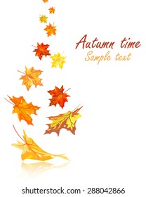 Autumn  Frame With Falling  Maple Leaves on White Background. Elegant Design with Text Space and Ideal Balanced Colors. Vector Illustration.