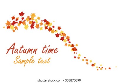 Autumn  Frame With Falling  Maple Leaves on White Background. Elegant Design with Text Space and Ideal Balanced Colors. Vector Illustration.