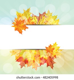Autumn  Frame With Falling  Maple Leaves on Sky Background. Elegant Design with Rays of Sun and Ideal Balanced Colors. Vector Illustration.