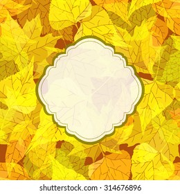 Autumn frame with hand drawn golden leaves. Vector seamless illustration.