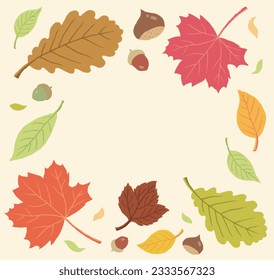  Autumn frame illustration with fallen leaves and nuts