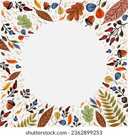 Autumn frame with leaves and acorns vector background