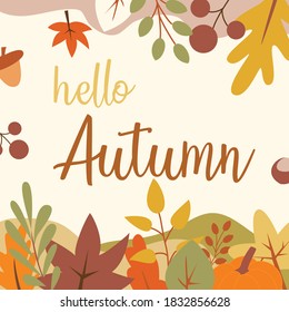 Autumn frame with leaves and foliage