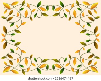 Autumn frame with leaves gradient colors green and yellow. Beautiful autumn frame with leaves and place for text, November leaf fall. Design for greeting cards, flyers and posters. Vector illustration