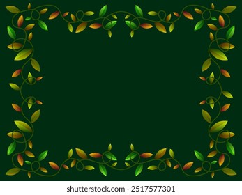 Autumn frame with leaves gradient colors green and orange. Beautiful autumn frame with leaves and place for text, November leaf fall. Design for greeting cards, flyers and posters. Vector illustration