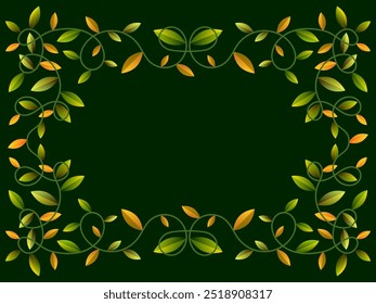 Marco de otoño con hojas de colores degradados verde y naranja. Hermoso marco de otoño con hojas y lugar para texto, otoño de hojas de noviembre. Diseño para tarjetas de felicitación, volantes y carteles. Ilustración vectorial