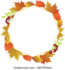 Autumn frame with leaves and rowans. Vector illustration