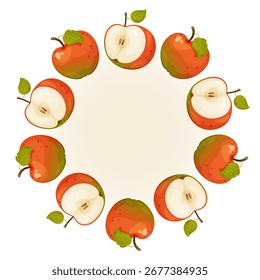 Autumn frame made of apples. Vector seasonal illustration. Concept of autumn, harvest.