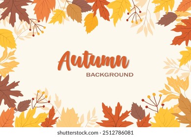 Autumn frame made of beautiful leaves. Background layout decorated with leaves for sale or promo banner, postcard. Autumn leaves with copy space.