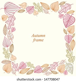 Autumn frame made of leaves, vector background.