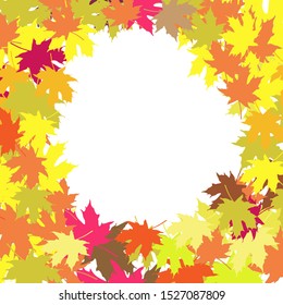 Autumn frame of maple leaves, autumn background, warm colors, color illustration in vector