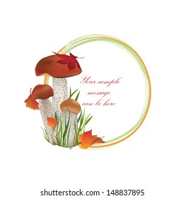 Autumn frame. Mushrooms vector background with copy space. Floral fall border isolated on white background.Food illustration.  