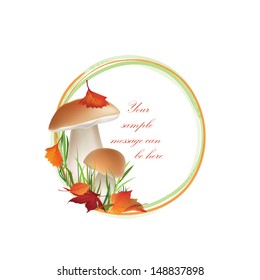 Autumn frame. Mushrooms vector background with copy space. Floral fall border isolated on white background.Food illustration.  