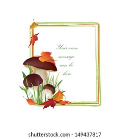 Autumn frame. Mushrooms vector background with copy space. Floral fall border isolated on white background.Food illustration. 