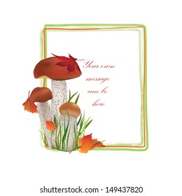 Autumn frame. Mushrooms vector background with copy space. Floral fall border isolated on white background.Food illustration. 