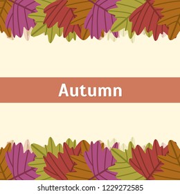 Autumn frame pattern template. Decorative fall palm leaves in flat style. yellow background. red label. Design for wedding invitation, birthday, wallpaper, greeting cards. icons vector illustration