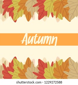 Autumn frame pattern template. Decorative fall maple leaf in flat style. yellow background. yellow label. Design for wedding invitation, birthday, wallpaper, greeting cards. icons vector illustration