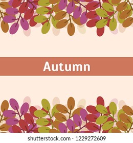 Autumn frame pattern template. Decorative fall twig leaves in flat style. yellow background. red label. Design for wedding invitation, birthday, wallpaper, greeting cards. icons vector illustration