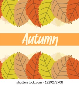 Autumn frame pattern template. Decorative fall leaves in flat style. yellow background. Design elements for wedding invitation, birthday, wallpaper, greeting cards. icons vector illustration