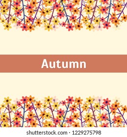 Autumn frame pattern template. Decorative fall branch flower in flat style. yellow background. red label. Design for wedding invitation, birthday, wallpaper, greeting cards. icons vector illustration
