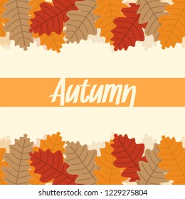 Autumn frame pattern template. Decorative fall asian palm leaves in flat style. yellow background. Design elements for wedding invitation, birthday, wallpaper, greeting card. icons vector illustration