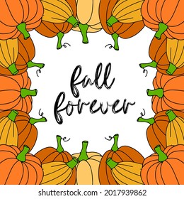 Autumn frame with pumpkins isolated on transparent background. Vector illustration